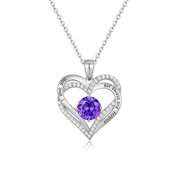 Women Silver/Gold Double Heart Zircon Crystal Pendant Chain Necklace Jewelry NEU